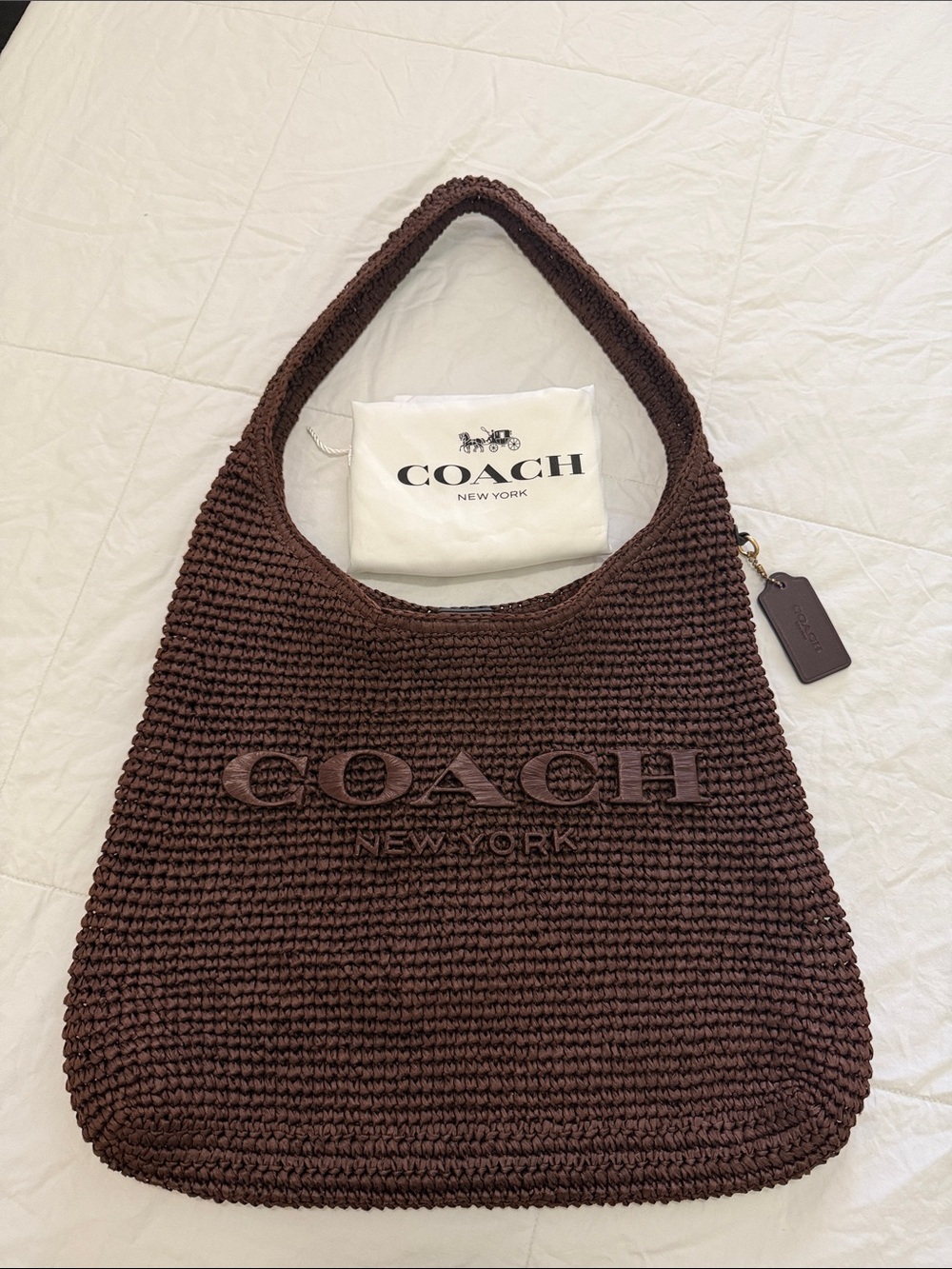 Coach Dark Brown Crochet Hobo Shoulder Bag 34”